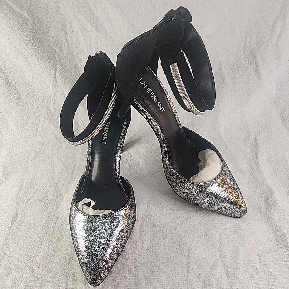 Shoes Lane Bryant Silver Metallic Heels 9W Choked Ankle Pumps Back Zipper
